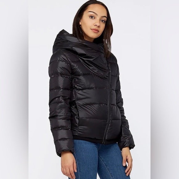 Nike Down Fill Puffer Jacket Asymmetrical Full Zip Hooded Black Size Small - Picture 2 of 15